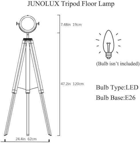 Image of Adjustable Vintage Wood Tripod Floor Lamp for Living Room, Spotlight Black