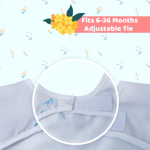 Little Dimsum Toddler Feeding Smocks Baby Waterproof Bib with Crumb Catcher Pocket Short Sleeve Adjustable Baby Bib, Pack of 2 Colors Flower Sets3