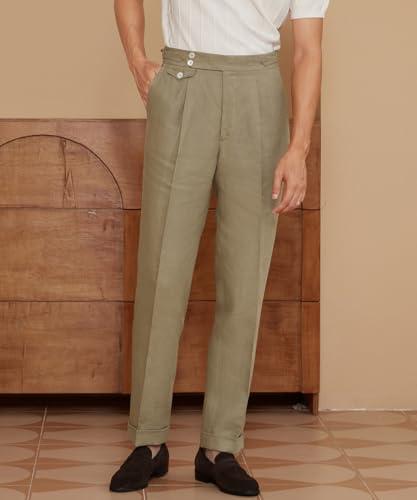 Men's Casual Linen Blend Classic Fit Straight Legs Summer Elastic Waist Pants Trouser3