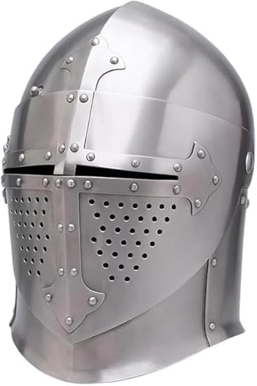 Medieval Templar Visor Helmet Knight Armor Crusader Helmet Iron Head Armor Functional 18g Steel LARP Warrior Cosplay Costume for Adult