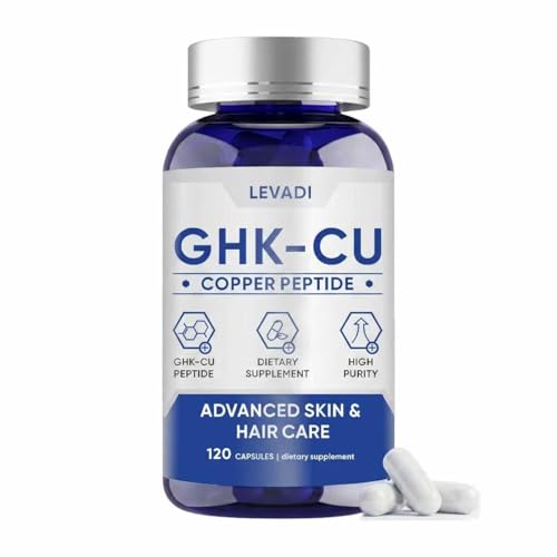 LEVADI GHK-Cu Copper Peptide Supplement 120 Vegan Capsules High Potency Copper Peptides for Skin Health Supports Collagen Production Skin Elasticity Hair & Nail Support Non-GMO