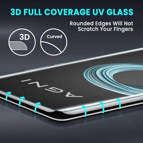 Image of UV Tempered Glass Screen Protector For Lava Agni 2 (6.55 Inch) (Pack of 1) Full Adhesive UV Curved Edge to Edge Case Friendly HD Clarity with easy installation kit
