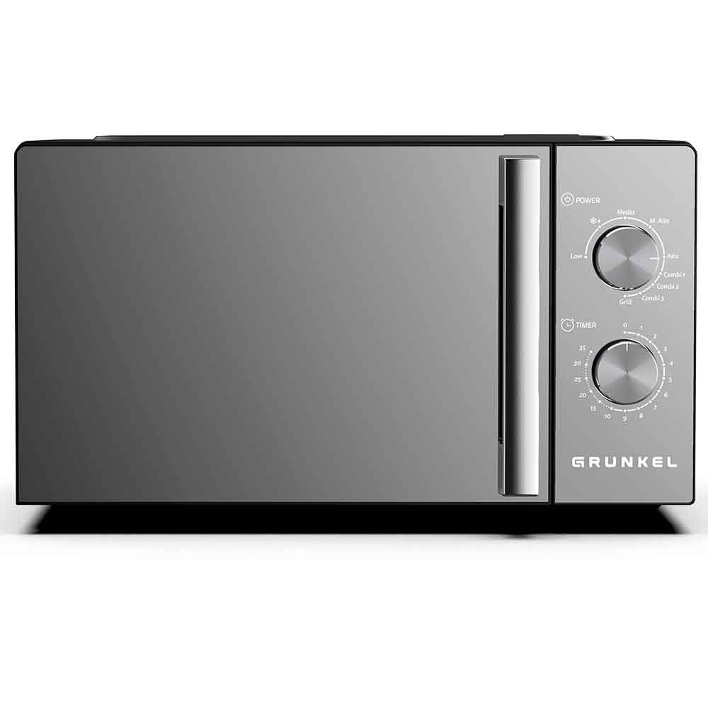 Microondas con grill Grunkel MWG-20ESPEJO de 20 litros y 700w con funcion grill 800w. Temporizador de 35 minutos 5 niveles de potencia y 3 modos combi. Acabado frontal espejo