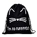 LOOMILOO Drawstring Backpack Waterproof,2 piece set Printed Durable Rucksack Gym Bag (Cat)