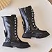 White Mid Combat Boots for Girls:Fashion Lace up Side Zipper Riding Booties Knee High Leather Winter Warm Party Dress Shoes（Size2.5,Black