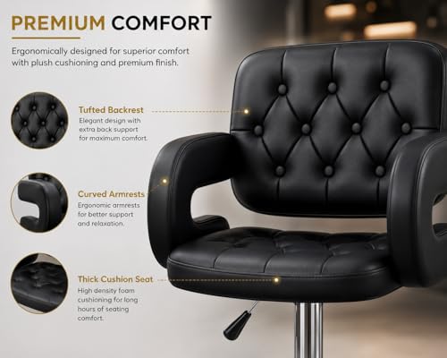 Image of Modern Button Shape Bar Stool with 360 Swivel | Height Adjustable Bar Chair | Counter Stool & High Chairs | Comfortable for Home, Office, Restaurant Bar & Cash Counter - (Black)