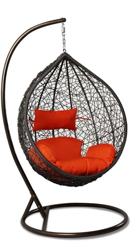 Image of Single Seater Swing Chair with Stand and Cushion Hammock Swing for Adult Outdoor Indoor Garden Living Room Balcony Hanging Chair (Black Red)