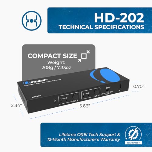 image for OREI HDMI Switcher Matrix – 2 in 2 out HDMI Matrix Switch - Resoluti