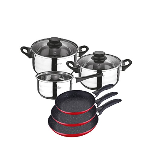 San Ignacio PK357 batería de Cocina 5 Piezas y Juego de sartenes en Rojo, Cromado