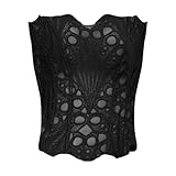 BHMAWSRT Women Strapless Corset Top Sexy Back Tie-up Hollow Out Bandage Bustier Party Clubwear (Black, M)