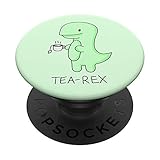 Tea Rex Cartoon Funny T-rex Green Dinosaur Lover T rex PopSockets PopGrip: Swappable Grip for Phones...
