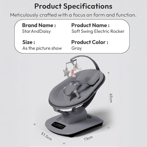 Image of StarAndDaisy Electric Swing for Baby Automatic /Baby Swing for 0 to 2 Years with Adjustable Backrest /Baby Rocker Swing with 5 Levels of Speed, Light Weight, Hanging Play Toy-Grey
