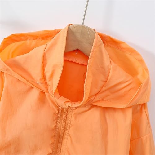 Kids Girls Waterproof Windbreaker Jacket Solid Color Long Sleeve Zip Up Hoodie Boys Lightweight Orange 11-12 Years4