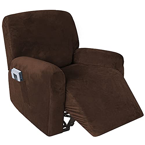 4 Pieces Thick Velvet Recliner Chair Slipcovers, Stretch Lazy Boy Cover for Leather Recliner Sofa RV Home Seater with Side Pocket