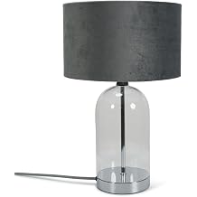 ValueLights | Glass and Silver Chrome Table Lamp with a Grey Velvet Lampshade | Home D cor, Bedside & Desk Lamp [Energy Class F]