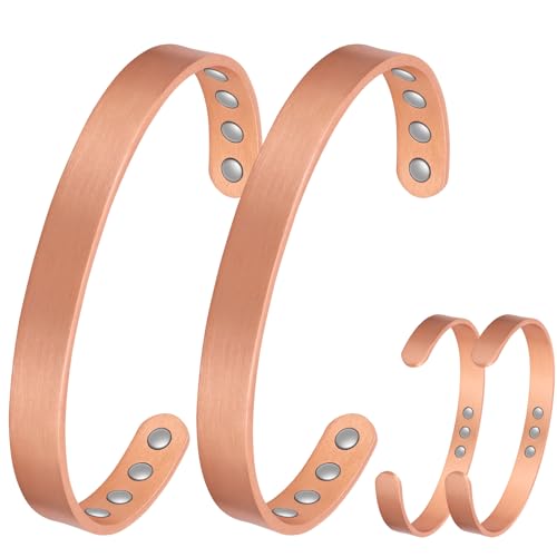 Feraco Copper Magnetic Bracelet for Men Women, 99.99% Pure Copper Cuff Bangle with 11X Effective Neodymium Magnets, Adjustable Jewelry Gifts (Set of 2)