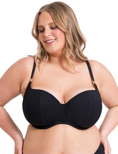 Curvy Kate Jet Set Padded Balcony Bikini Top Parte Superior, Mate, Negro, 85E Mujeres