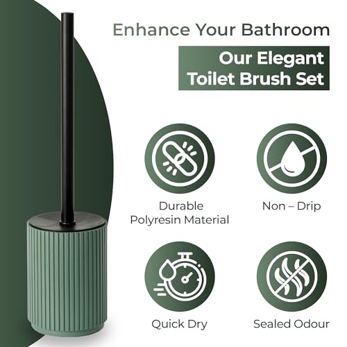 Image of Blue Canyon Berkeley Toilet Brush & Holder, Brush for Bathroom & Office, Plastic Brush Head for Deep Cleaning, Pack of 1, Compact Size, Elegant Design, Odour Free Holder, Green