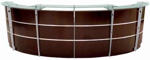 12' Curved Walnut Glass Top Reception Desk