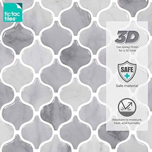 Tic Tac Tiles 10-Sheet 12"x12" Peel and Stick Self Adhesive Removable Stick On Kitchen Backsplash Bathroom 3D Wall Sticker Wallpaper Tiles (Damask Marble)