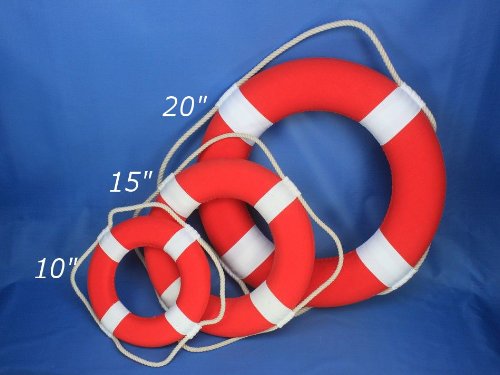Hampton Nautical Decorative Vibrant Red Lifering with White Bands, 15 inches