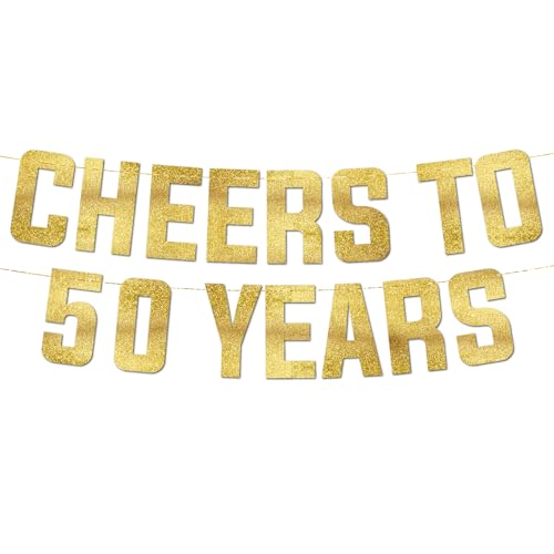 Pre-Strung Cheers to 50 Years Gold Glitter Banner - 50th Birthday and Anniversary Decorations for Men and Women - Party Supplies and Gifts