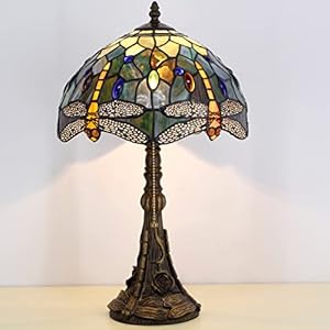 Tiffany Table Lamp Stained Glass Lamp 12X12X19 Inch Antique Reading Light (Amber Yellow Dragonfly) Tiffany Table Lamp Stained Glass Lamp 12X12X19 Inch Antique Reading Light Amber Yellow Dragonfly