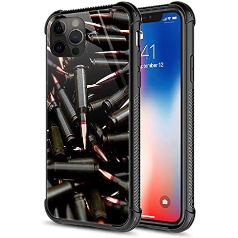 iPhone 12 Pro Max Case, AK 47 Machine Gun Ammunition iPhone 12 Pro Max Cases, Tempered Glass Back+Soft Silicone TPU Shock Protective Case for Apple iPhone 12 Pro Max Cover