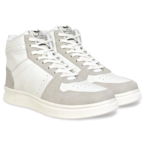 Image of Allen Cooper Men's High-Top Sports Sneakers | Lightweight Training & Casual Shoes | Non-Slip Gum Sole, Breathable Comfort, Stylish Orange Stripes | Ideal for Gym, Running