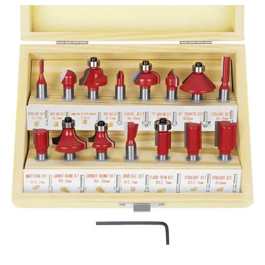 flintronic Fresas Set, 15 PCS Cortadores Caja de plastico de Diámetro de Caña Herramienta de Fresado, Kit de herramientas de carpintería con caja de madera para el hogar y bricolaje(8mm)