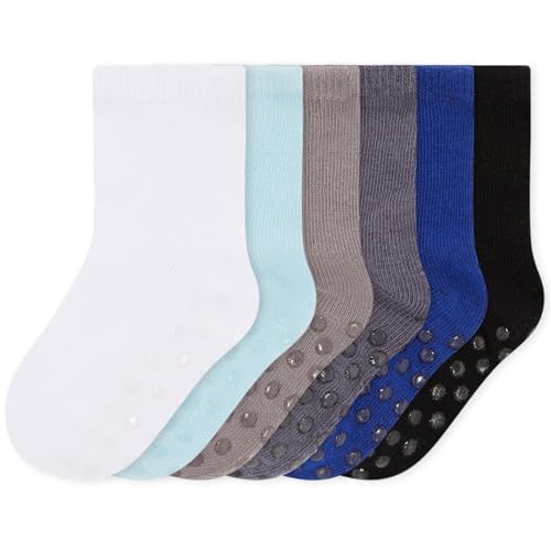 Bramble & Bear 6/12 Pack Unisex Baby Grip Socks - Non-Slip Baby Socks with Soft Cotton Construction - Assorted Blues & Pinks for Ages 0-5 Years - Comfortable, Flexible, Breathable