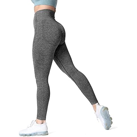Aoxjox Women's High Waist Workout Gym Vital Seamless Leggings Yoga Pants, A Charcoal Grey Marl, Large Cover