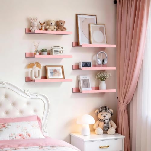 Image of BAYKA 15.7x5.12 Floating Shelves for Wall,Room Decor,Raised Lip,6 Pack