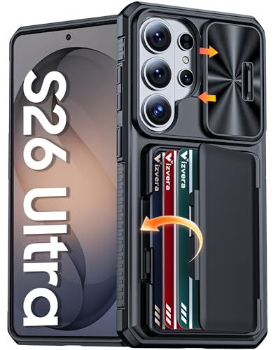 Vizvera for Samsung Galaxy S26 Ultra Case Wallet RFID [Cards Holder][Camera Cover][Edge Raised] Full Body Rugged Shockproof Silicone Phone Case for Galaxy S26 Ultra 6.9 2026 Black
