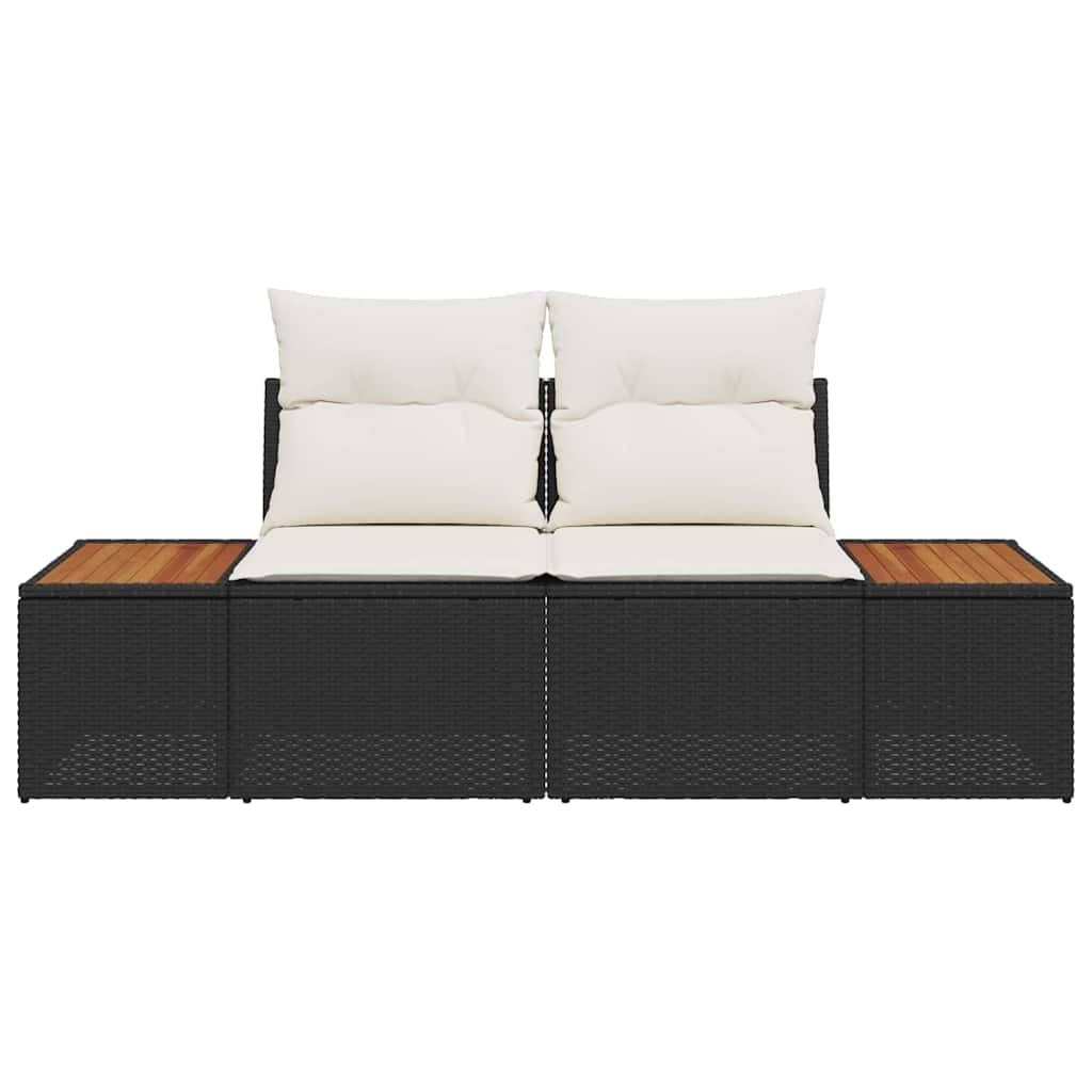 Sofa ogrodowa, czarna, 184 x 62 x 85 cm, polirattanowa, 2-osobowa sofa wypoczynkowa ze stalową ramą, nowoczesne wzornictwo, na taras, balkon