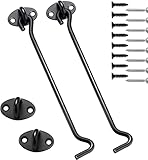 Sturmhaken Edelstahl Schwarz 8 Zoll-2 Stück, Chonphan Kabinenhaken Türhaken Fensterhaken mit Öse Platten für Tür, Garage, Zaun, Fenster, Garten, Scheune oder Schuppen mit Befestigungsschrauben–200mm