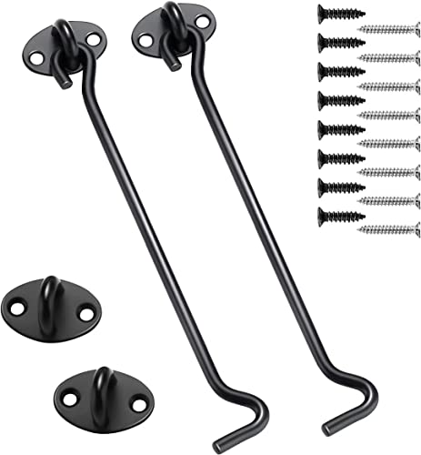 Crochet Cabine Inoxydable Noir 8 pouces-2 pièces, Chonphan Crochet Fermeture Porte, Serrure à Crochet de Porte Avec Vis de Montage pour Fenêtre, Clôture, Porte de Grange,Porte de Garage-200 mm Cover