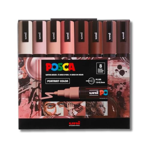 Image of Posca PC-5M Marker | 1.8-2.5 mm Bullet Shaped Tip (Portrait Tone, Pack of 8)