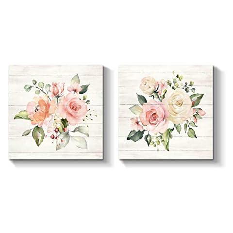 Flowers Canvas Painting Wall Art: Floral Picture Blossom Artwork Print for Bedroom or Office ( 16'' x 16'' x 2 Panels Cover