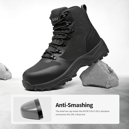 KOIFISH Steel Toe Work Boots for Men Women,Industrial & Construction & Warehouse Safety Boots, Slip Resistant, ASTM F2413-18,Comfortable,Lightweight2