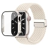 [Knossen] コンパチブル Apple Watch バンド ナイロン 編み込み 伸縮性 アップルウォッチ バンド マグネット 磁気 直角エッジ保護ケース付き Apple Watch ベルトとカバー 一体型 セット 耐衝撃 全面保護 装着簡単 スポーツ Series 11 10の46mmに対応