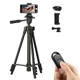 Hitchy Trepied Smartphone, Trepied iPhone 42 inch 106cm Aluminium Léger, Trepied Appareil Photo pour iPhone/Smartphone/Caméra avec Télécommande Bluetooth, Porte-téléphone et Adaptateur GoPro (Noir)