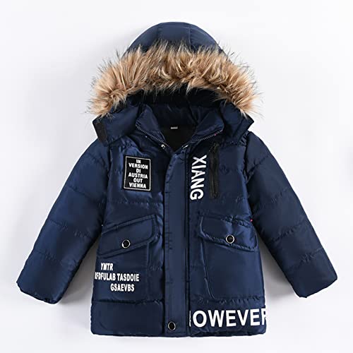 Toddler Boys Down Jacket Fleece Collar Zip Hood Thick Warm Winter Snowsuit Coat Par-ka Outwear with Pockets2