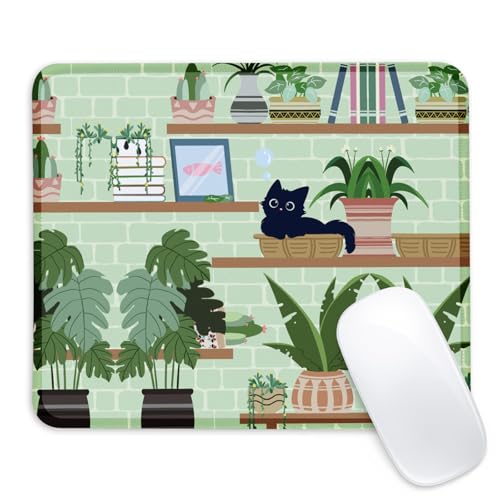 Black cat Square Mouse Pad with Non-Slip Rubber Base,Home Office Decoration Desktop Accessory, Laptop Mouse Pad for Office Laptops,9.4x7.8x0.12in 6