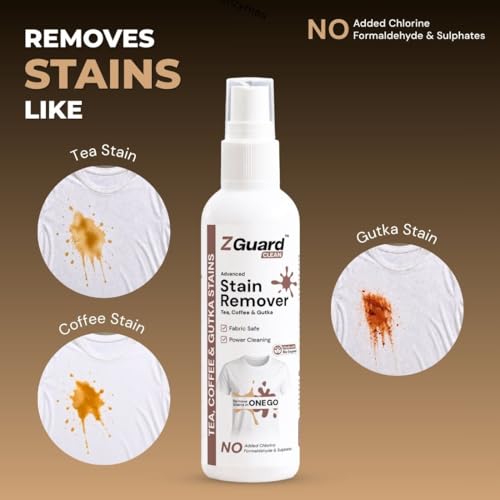Image of ZGuard Gutka, Tea & Coffee Stain Remover | Works on Whites, Colours, Delicates like Silk, Wool, Cotton, Carpets, and More-Preserves Fabric | Made with all Natural Ingredients | 100ML