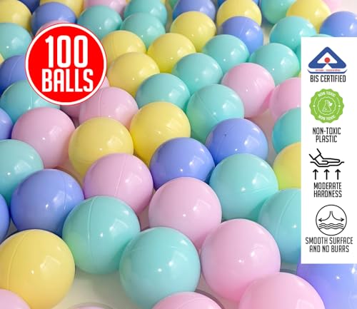 Image of Amazon Brand - Jam & Honey | 100 Multicolour Plastic Balls for Kids (6cm)| Fun Balls | Exercise & Fitness Non-Toxic, Soft and Safe | for Kids 12 Months + | Multicolor