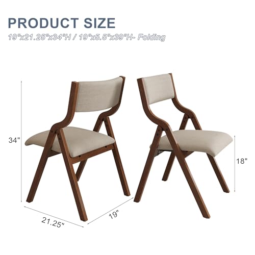 Cream Taupe & Walnut Tone Upholstered Folding Dining Chair Set of 2