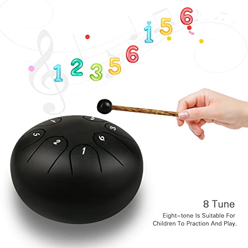 Flagest Steel Tongue Drum 8 Notes 6 Inches Nature Black C-Key With Mallets, Steel Drum For Beginners, Ultra-Strong Alloy Steel Chakra Tank Drum, Percussion Handpan Drum Valentines Day Gifts #TOP1