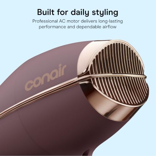 Image of Conair Professional AC Motor Hair Dryer | Fast Drying Professional Airflow for All Hair Types, Includes Concentrator and Diffuser, Plum, 650AML