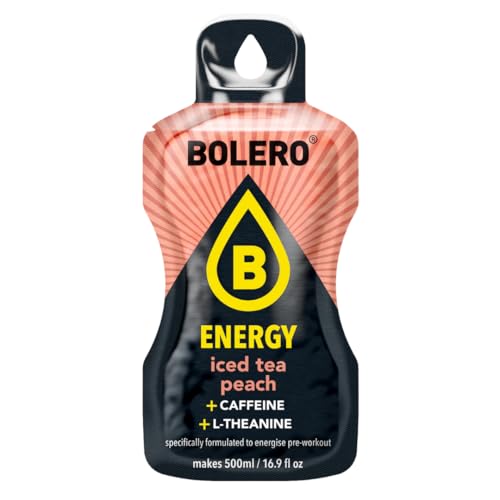 Bolero Energía | Bebida en polvo sin azúcar | Vegana y sin gluten | Para estilos de vida activos (12 x 14 g, té helado melocotón)
